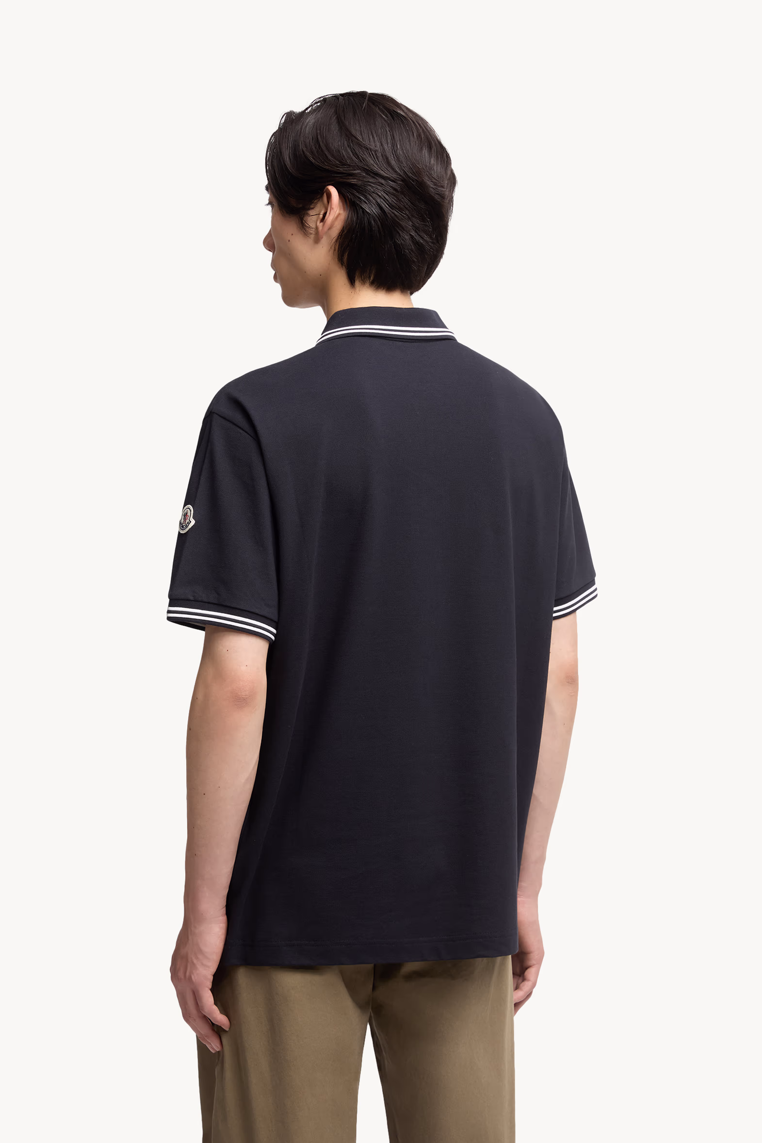 Embroidered Logo Cotton Piquet Polo Shirt Men Blue Moncler 5